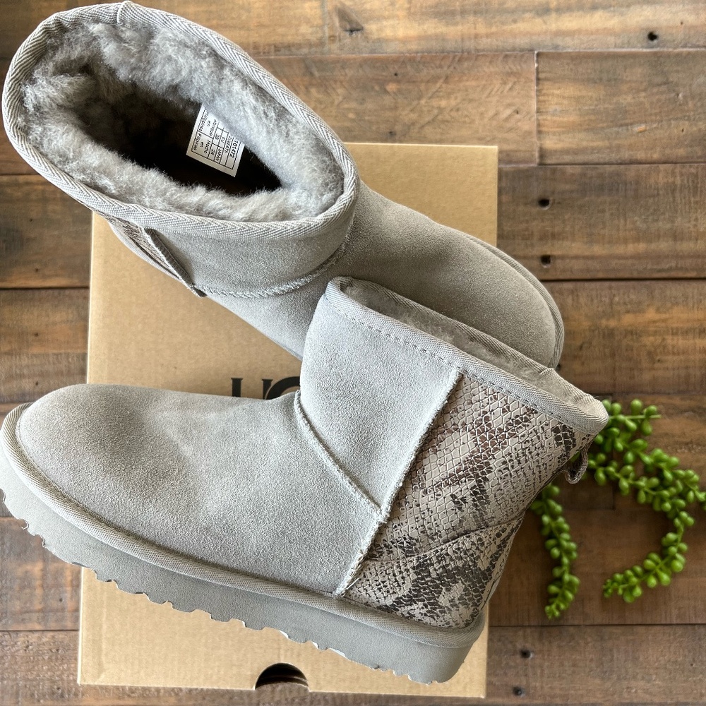 UGG Classic Mini Metallic Snake Silver NIB